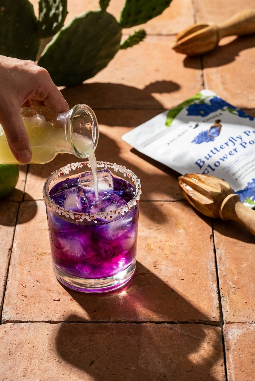 Butterfly pea margarita pour