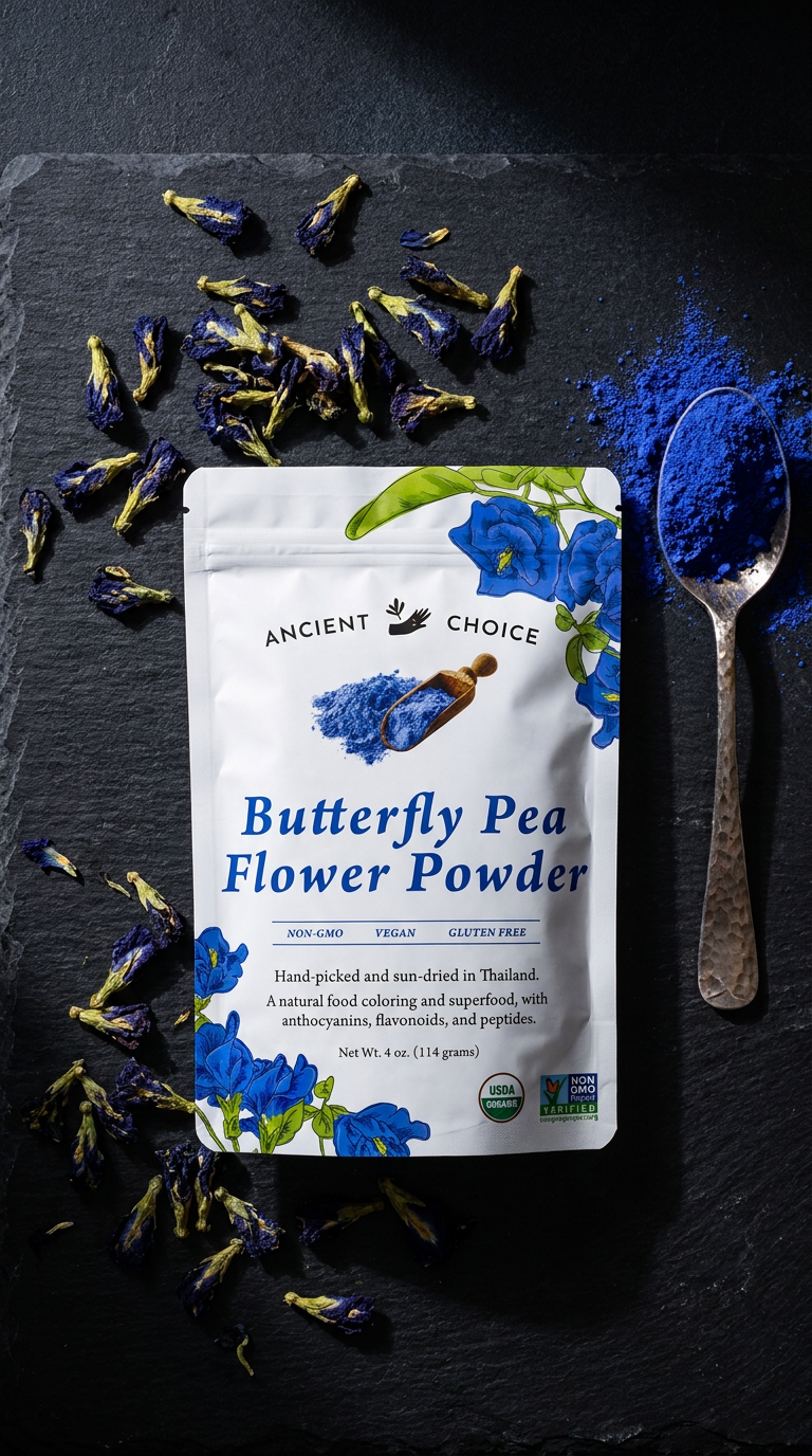 Butterfly pea powder spilled on burlap